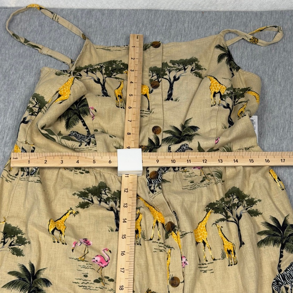 Old Navy Safari Print Linen Blend Midi Dress Giraffe Zebra Tan NEW - Picture 4 of 8